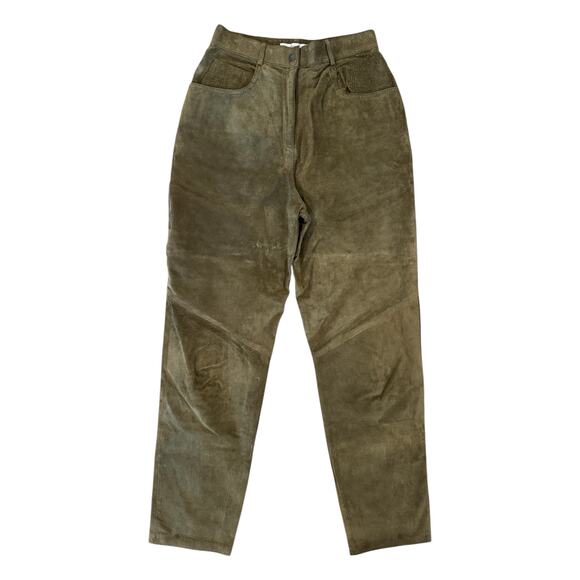 Evan Davies Pants - VTG Evan Davies Suede Pants Womens 8 Olive Green Pigskin Leather High Rise Korea